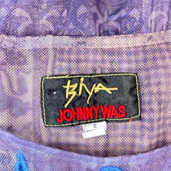 $398 NWOT JOHNNY WAS SILVANA Embroidered Floral MESH MIDI DRESS Size S Purple - Picture 11 of 15